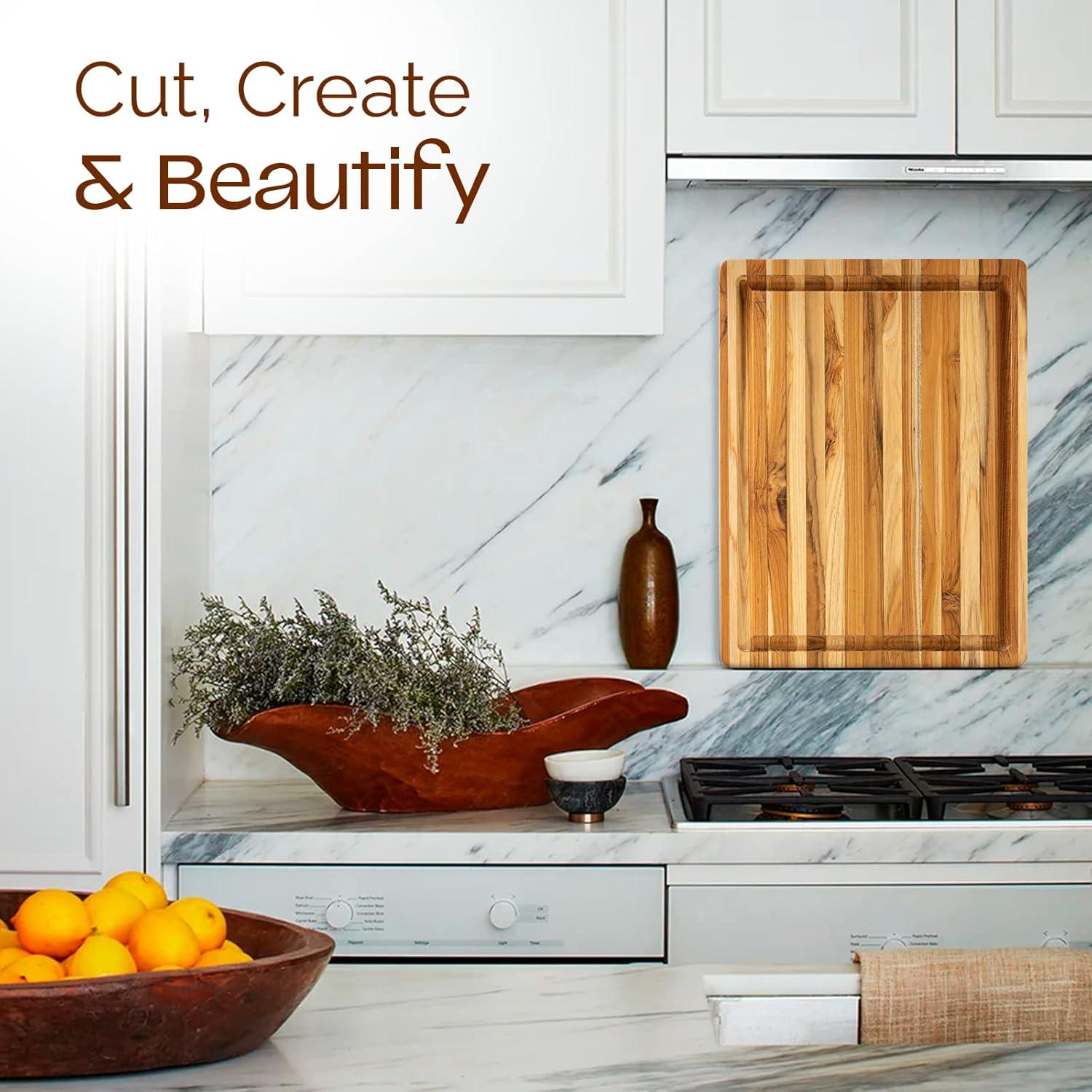 image:imageYes4All Plus Large Edge Grain Teak Cutting Board for Kitchen 24L x 18W x 15Thick Durable Wood with Juice Grooves PreOiled Easy Grip Handles Ideal for Chopping and ServingTeak