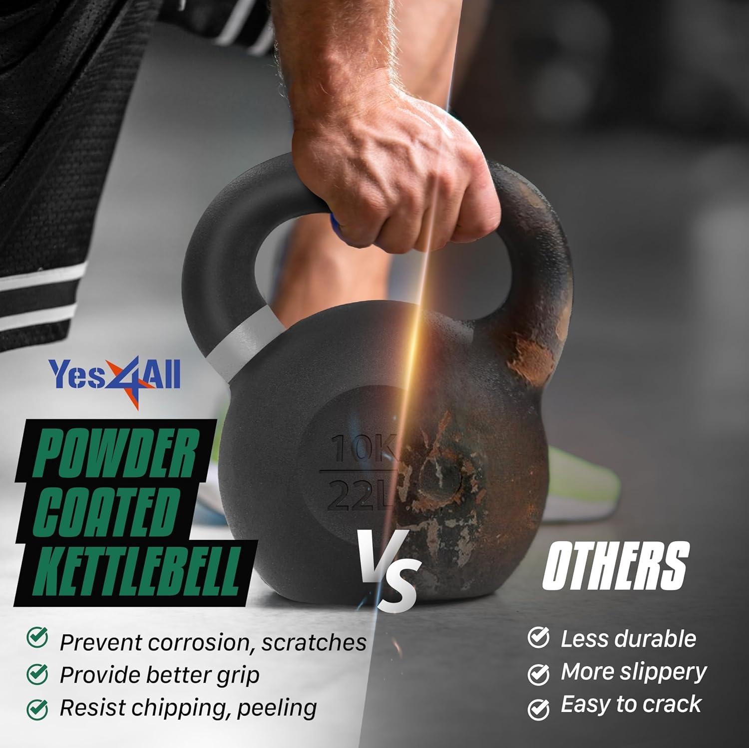 image:imageYes4All Powder Coated Cast Iron Kettlebell Strength Training Kettlebells Weight Set for Full Body Workout Home GymJ Mint 28 KG 62 LB Updated