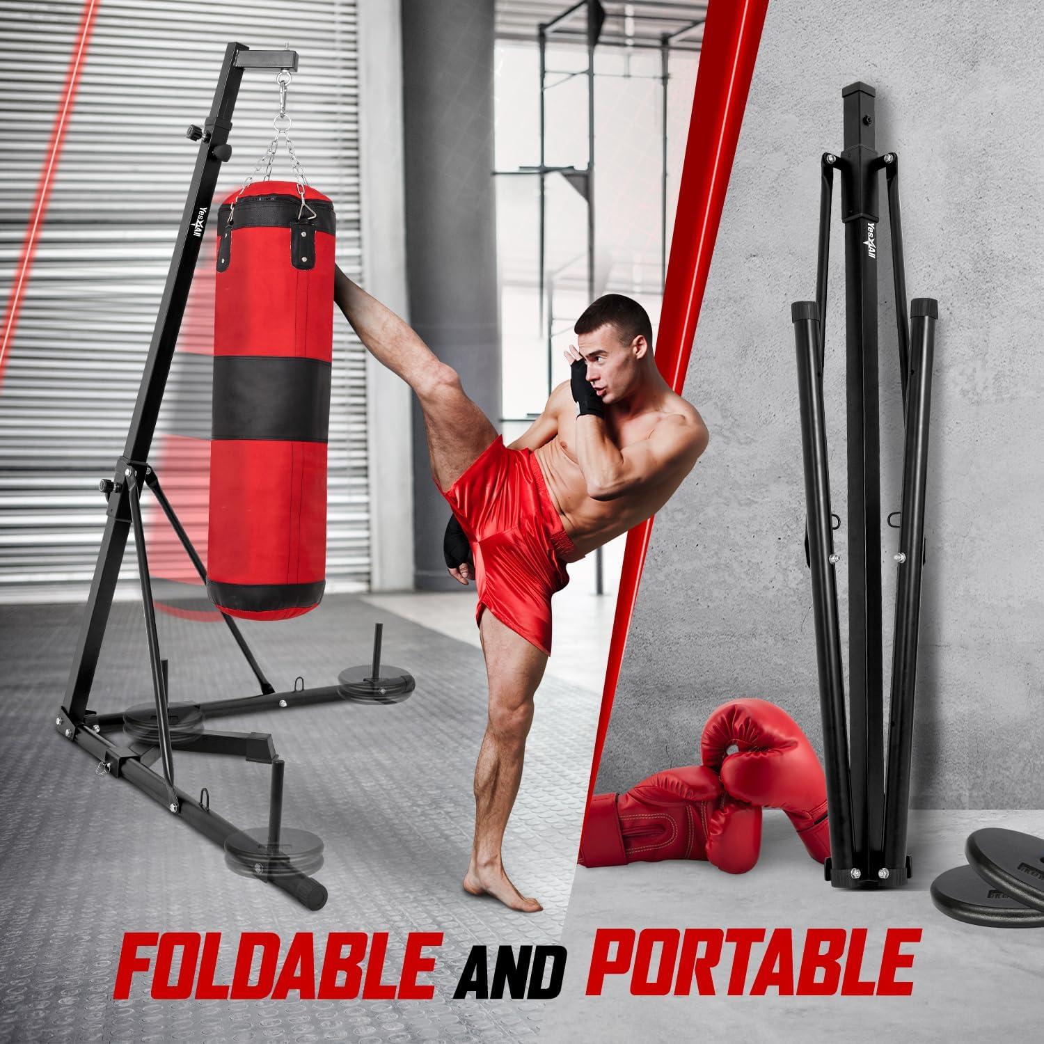 image:imageYes4All Punching Bag Hanger Stainless Steel Swivel Chain with 4 Snap Hooks for Heavy Bag Gym Swing Trapeze and HammockFoldable Punching Bag Stand