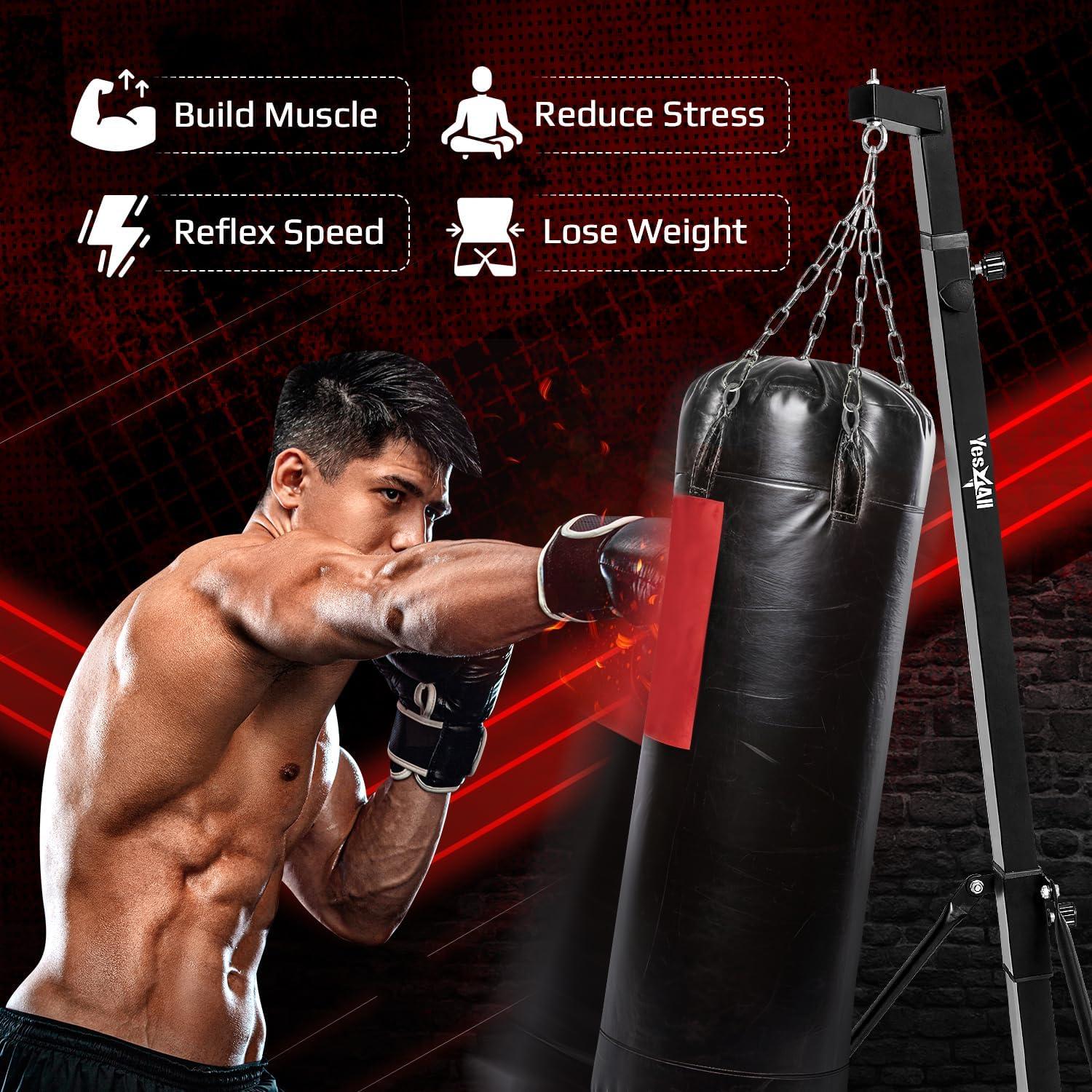 image:imageYes4All Punching Bag Hanger Stainless Steel Swivel Chain with 4 Snap Hooks for Heavy Bag Gym Swing Trapeze and HammockFoldable Punching Bag Stand