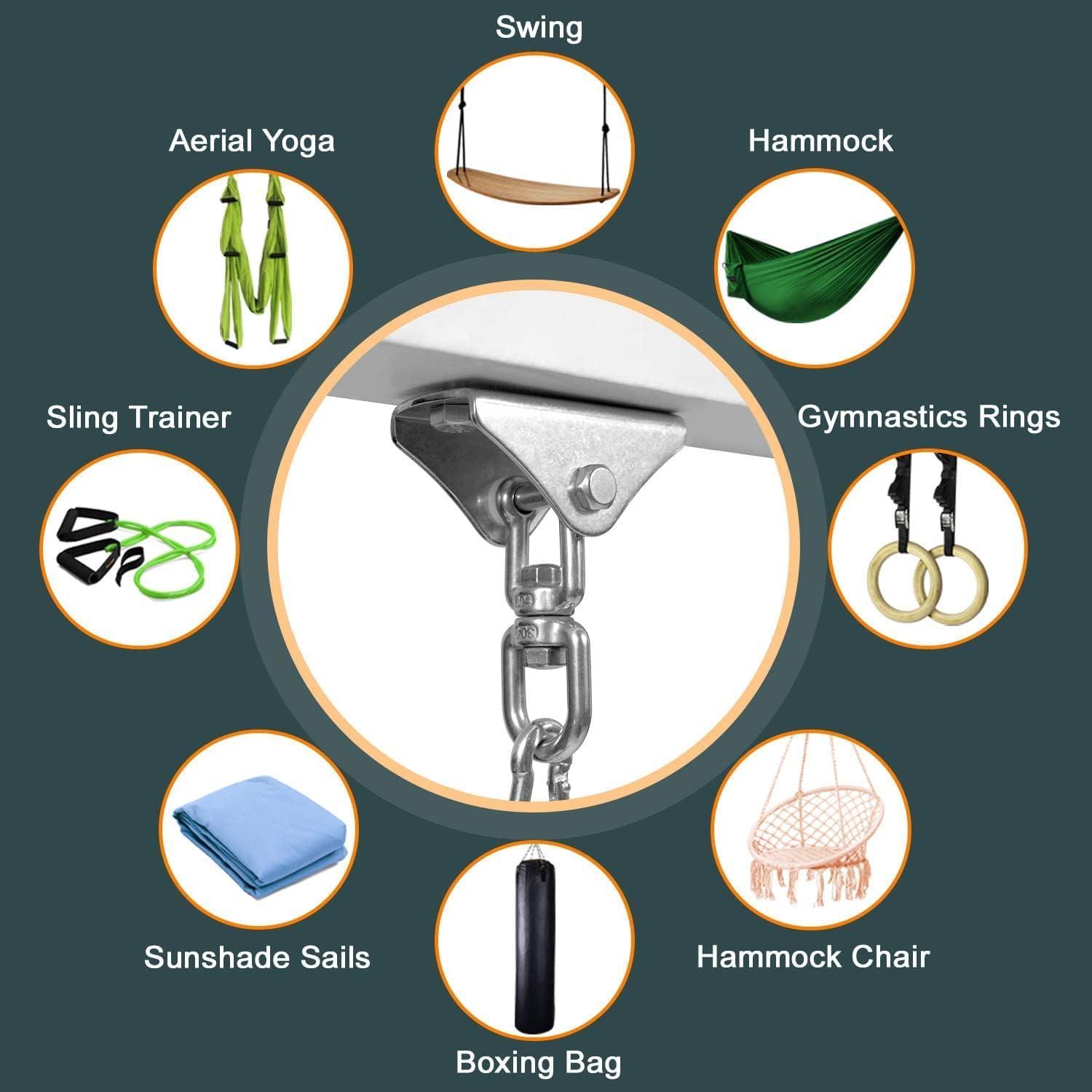 image:imageYes4All Punching Bag Hanger Stainless Steel Swivel Chain with 4 Snap Hooks for Heavy Bag Gym Swing Trapeze and HammockHangers 360 Degree Rotation