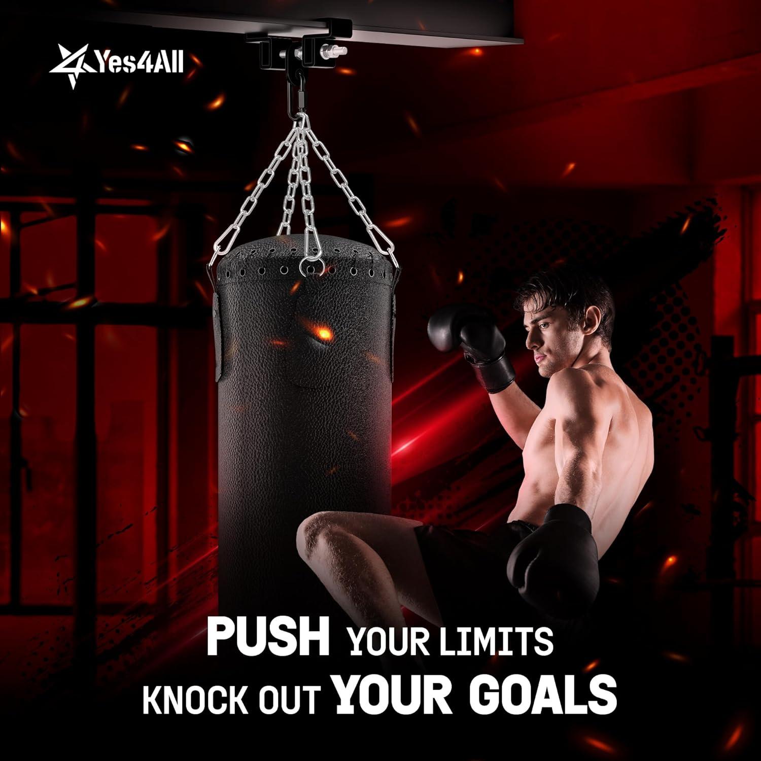 image:imageYes4All Punching Bag Hanger Stainless Steel Swivel Chain with 4 Snap Hooks for Heavy Bag Gym Swing Trapeze and HammockIBeam Hanger with Carabiner