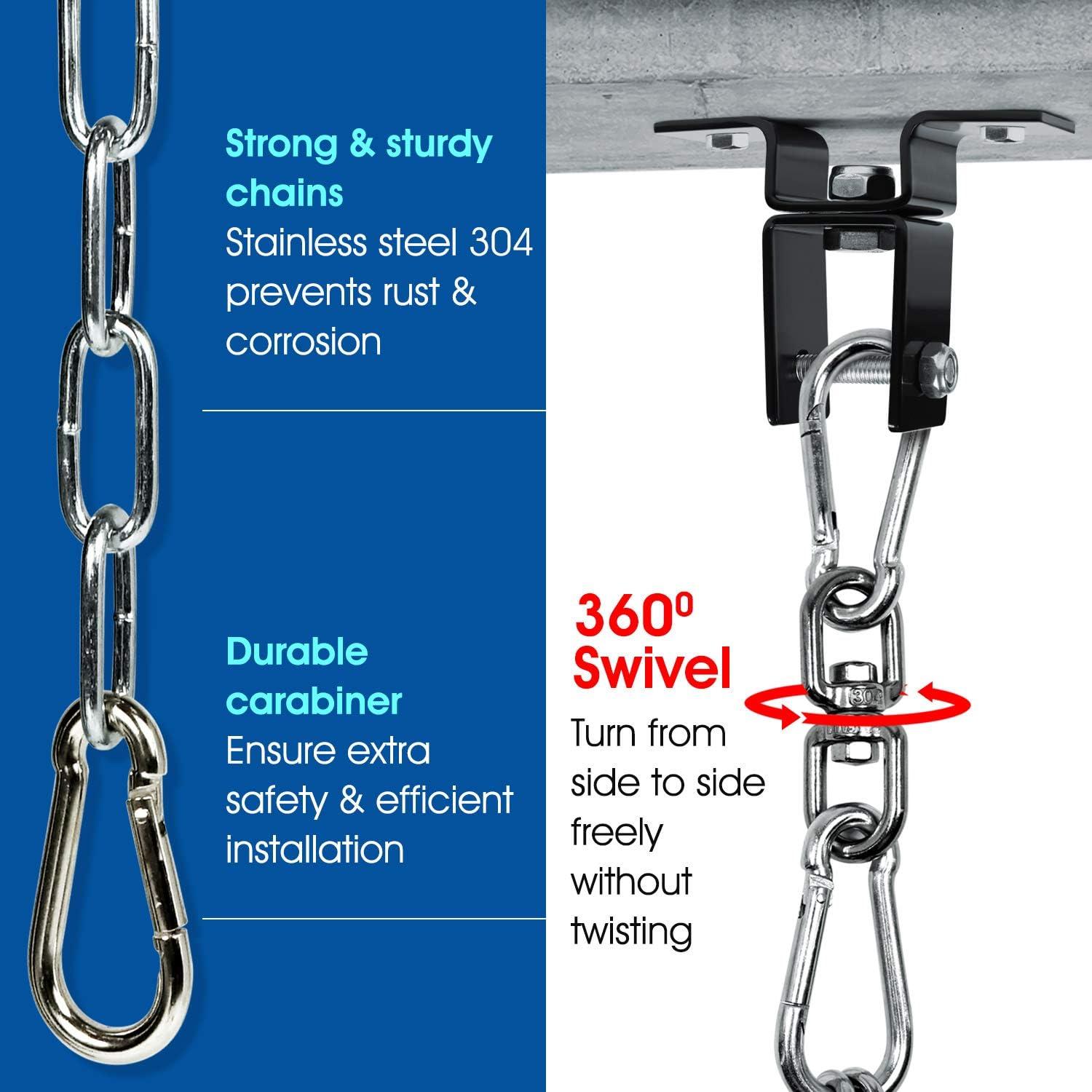 image:imageYes4All Punching Bag Hanger Stainless Steel Swivel Chain with 4 Snap Hooks for Heavy Bag Gym Swing Trapeze and HammockWood Beam Hanger with chain