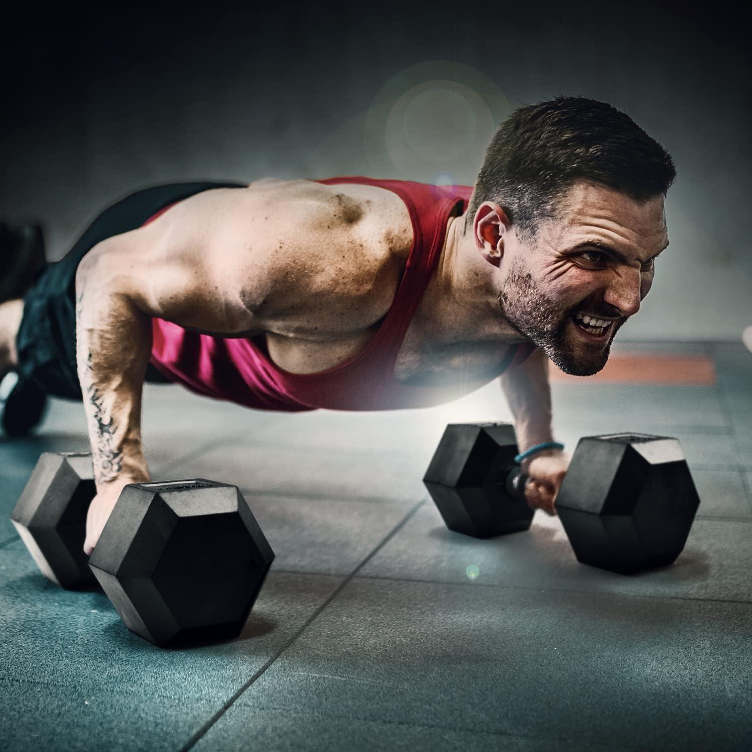 image:imageYes4All Rubber Grip Encased Hex Dumbbell Hand Weights With AntiSlip 550 LBS SingleJ 50 Pounds