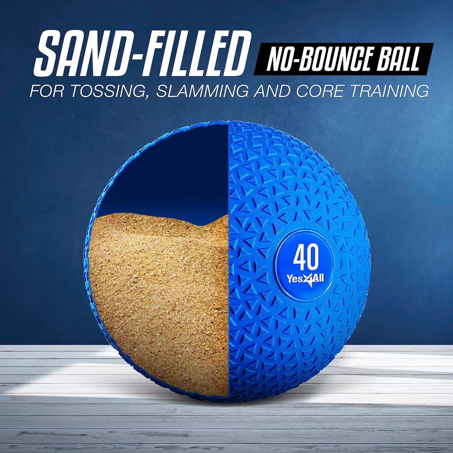 image:imageYes4All Slam Balls 1040lb Weighted Ball Weight Durable PVC Sand Filled Workout Dynamic Slam Ball for Core StrengthenBlue