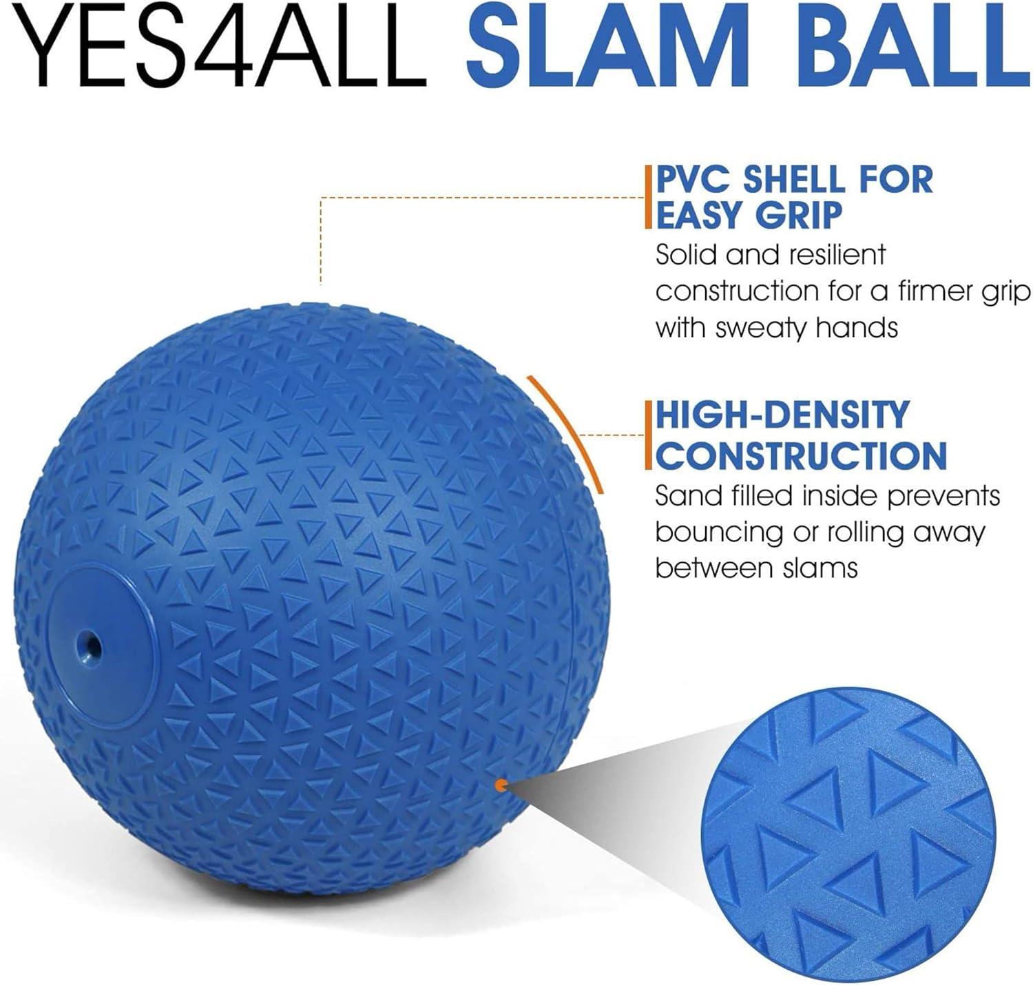 image:imageYes4All Slam Balls 1040lb Weighted Ball Weight Durable PVC Sand Filled Workout Dynamic Slam Ball for Core StrengthenBlue