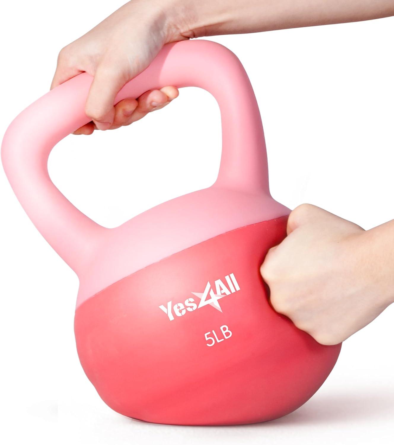 image:imageYes4All Soft Kettlebell PVC Kettlebells Exercise Weights amp ColorCoded Strength Training Kettlebells with 4 Options 5101520lb Gentle Hand Weights for Women at Home05lb Pink