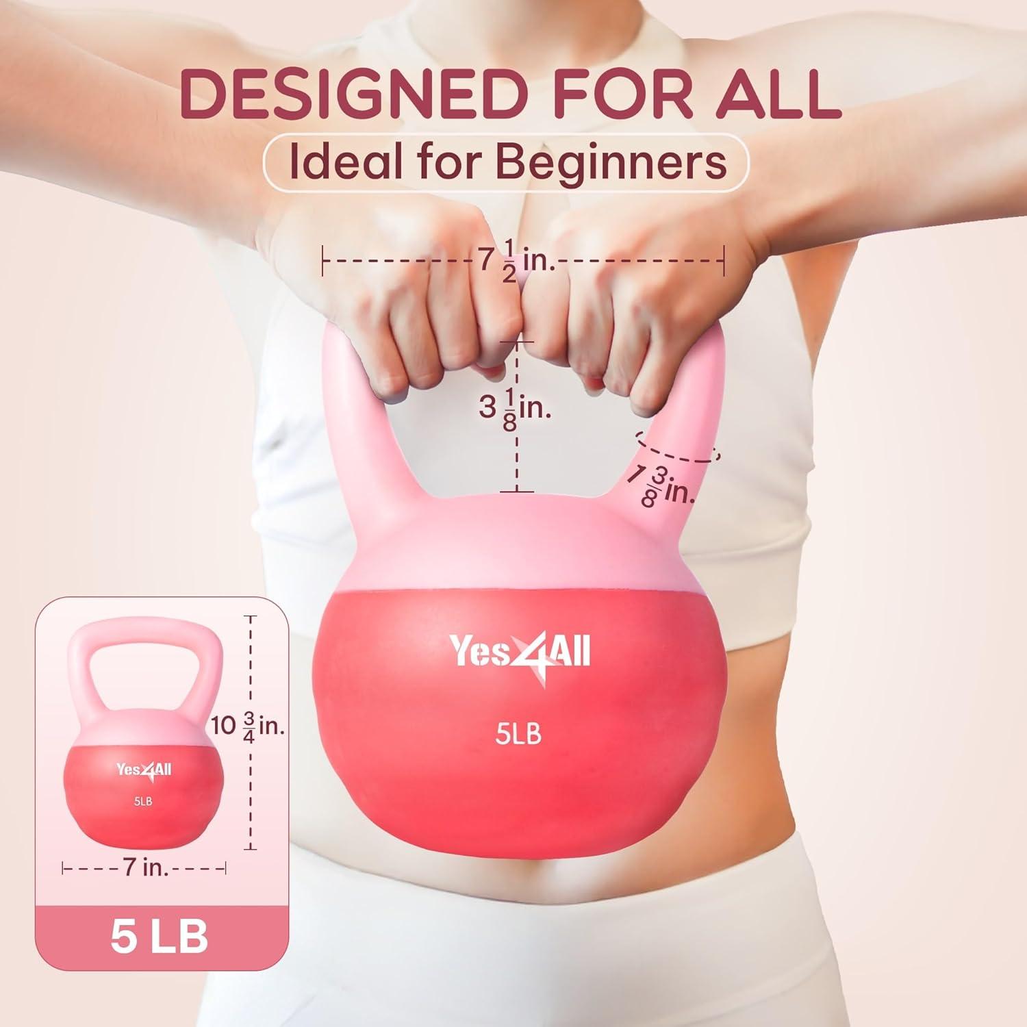 image:imageYes4All Soft Kettlebell PVC Kettlebells Exercise Weights amp ColorCoded Strength Training Kettlebells with 4 Options 5101520lb Gentle Hand Weights for Women at Home05lb Pink