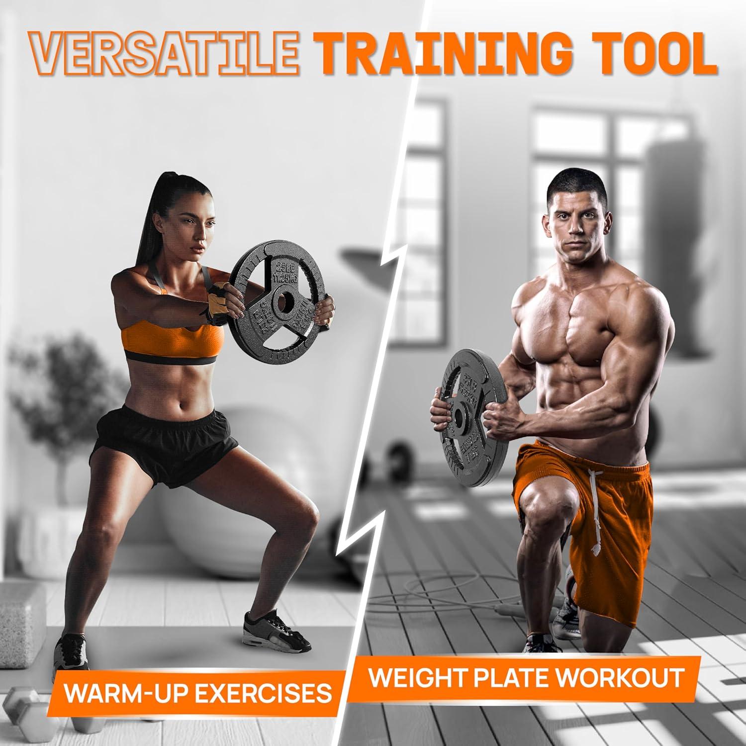 image:imageYes4All TriGrip Handles Cast Iron Olympic Weight Plates 2Inch Weight Plates for Weight Lifting with Smooth and Durable Finish Suitable for Strength Training Exercises Single Pair and SetE 45LB Single Gray