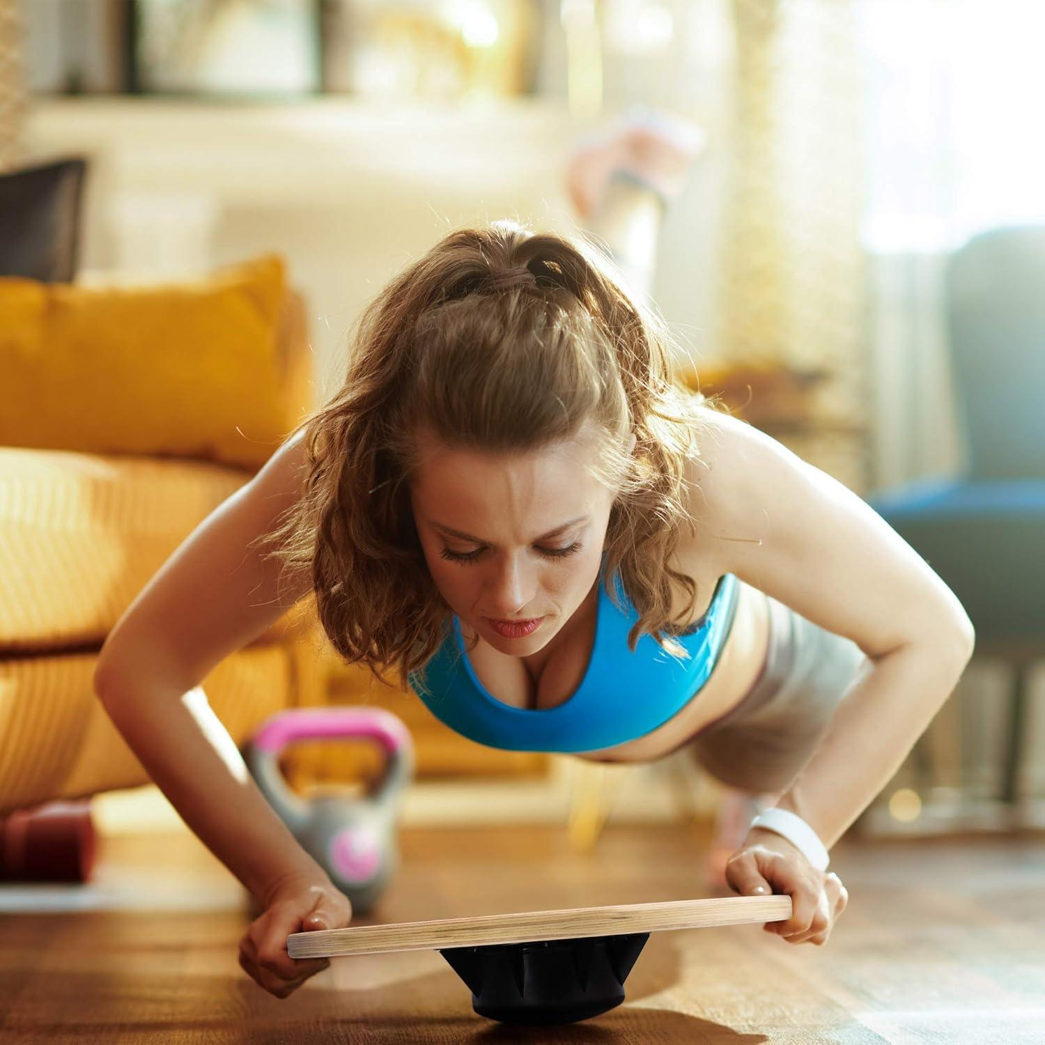 image:imageYes4All Versatile Wooden Wobble Balance Board Balance Trainer for Mobility Training Standing Desk Core Training Exercise Balance Stability TrainerC Wooden Balance Board Blue