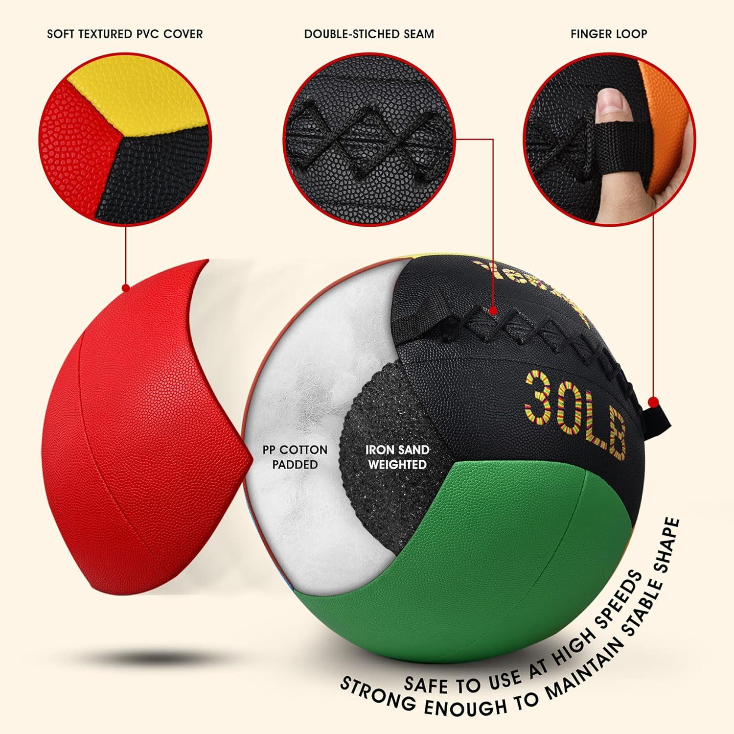 image:imageYes4All Wall Ball Soft Leather Weighted Iron Sand Ball for Dynamic Multifunctional Exercise 6 LB 30 LBC Premium Vibrant
