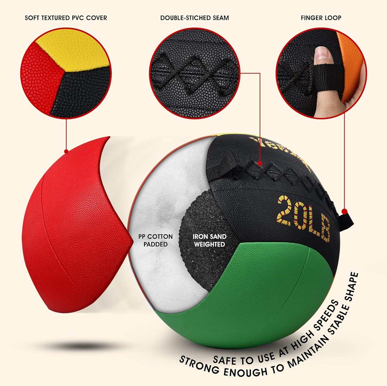 image:imageYes4All Wall Ball Soft Leather Weighted Iron Sand Ball for Dynamic Multifunctional Exercise 6 LB 30 LBC Premium Vibrant