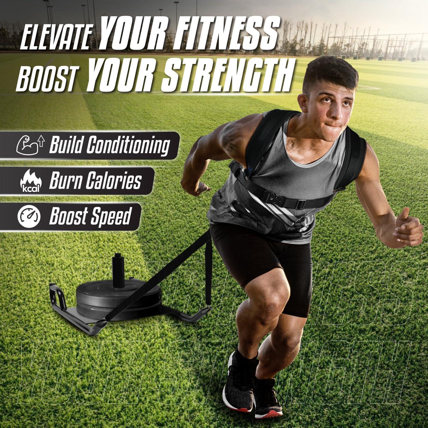 image:imageYes4All Weighted Training Pull Sled with Vest Steel Buckle Fit for 12 Inch Plates Sled Workout Equipment Sport Power Sled for Athletic Exercise and Speed ImprovementA Pull Sled