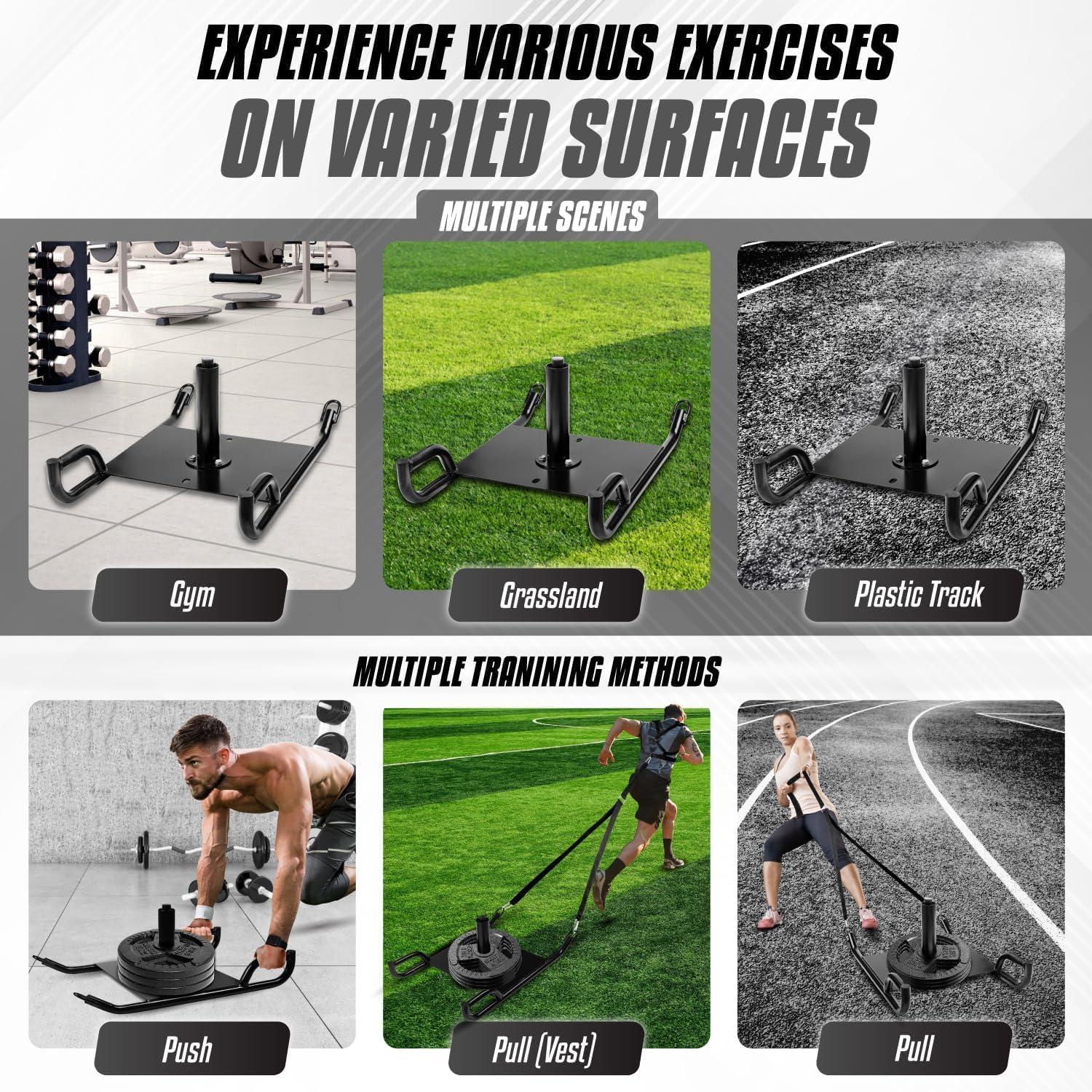 image:imageYes4All Weighted Training Pull Sled with Vest Steel Buckle Fit for 12 Inch Plates Sled Workout Equipment Sport Power Sled for Athletic Exercise and Speed ImprovementB Combo Pull Sled Bumper Weight Plate 10lbs Pairs