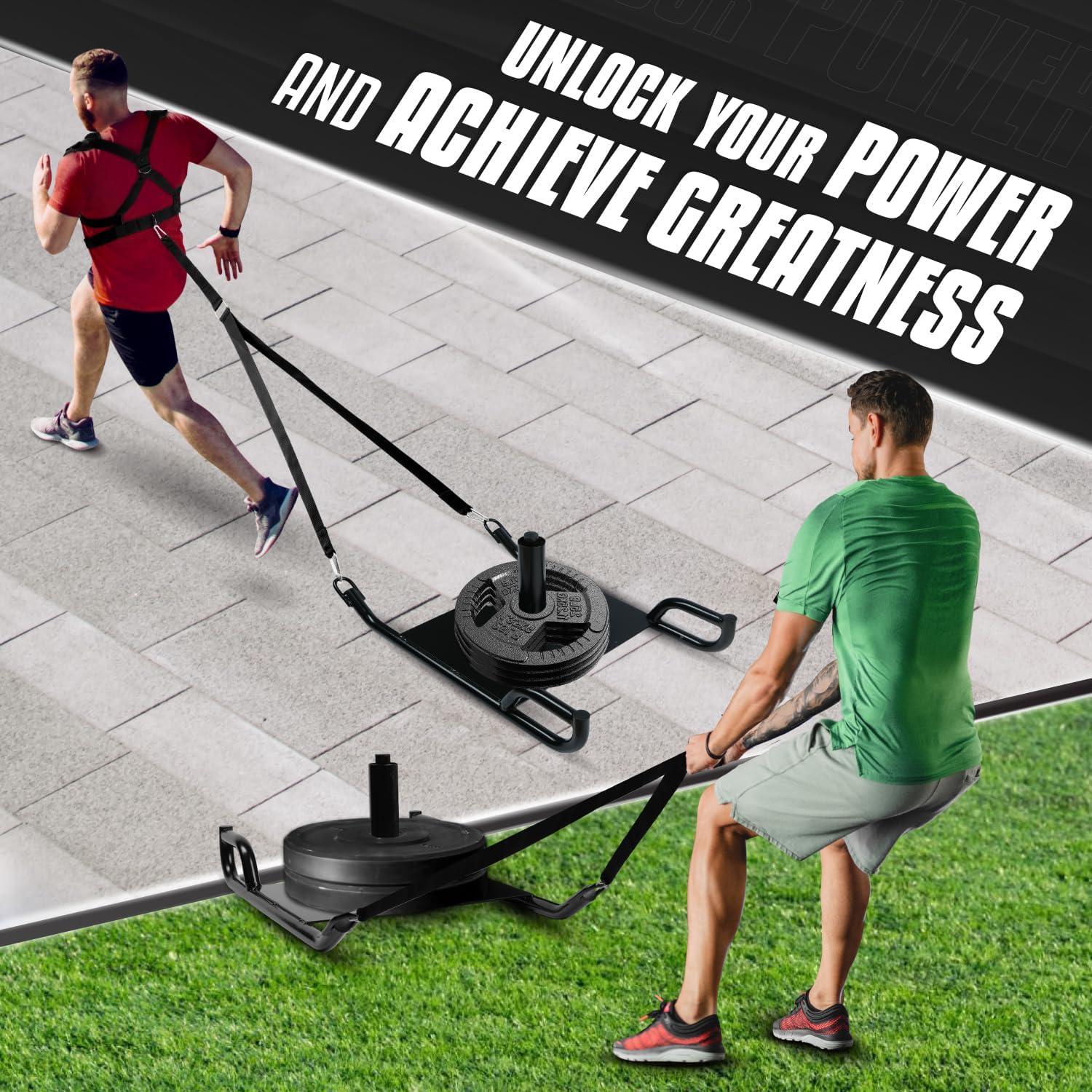 image:imageYes4All Weighted Training Pull Sled with Vest Steel Buckle Fit for 12 Inch Plates Sled Workout Equipment Sport Power Sled for Athletic Exercise and Speed ImprovementA Pull Sled