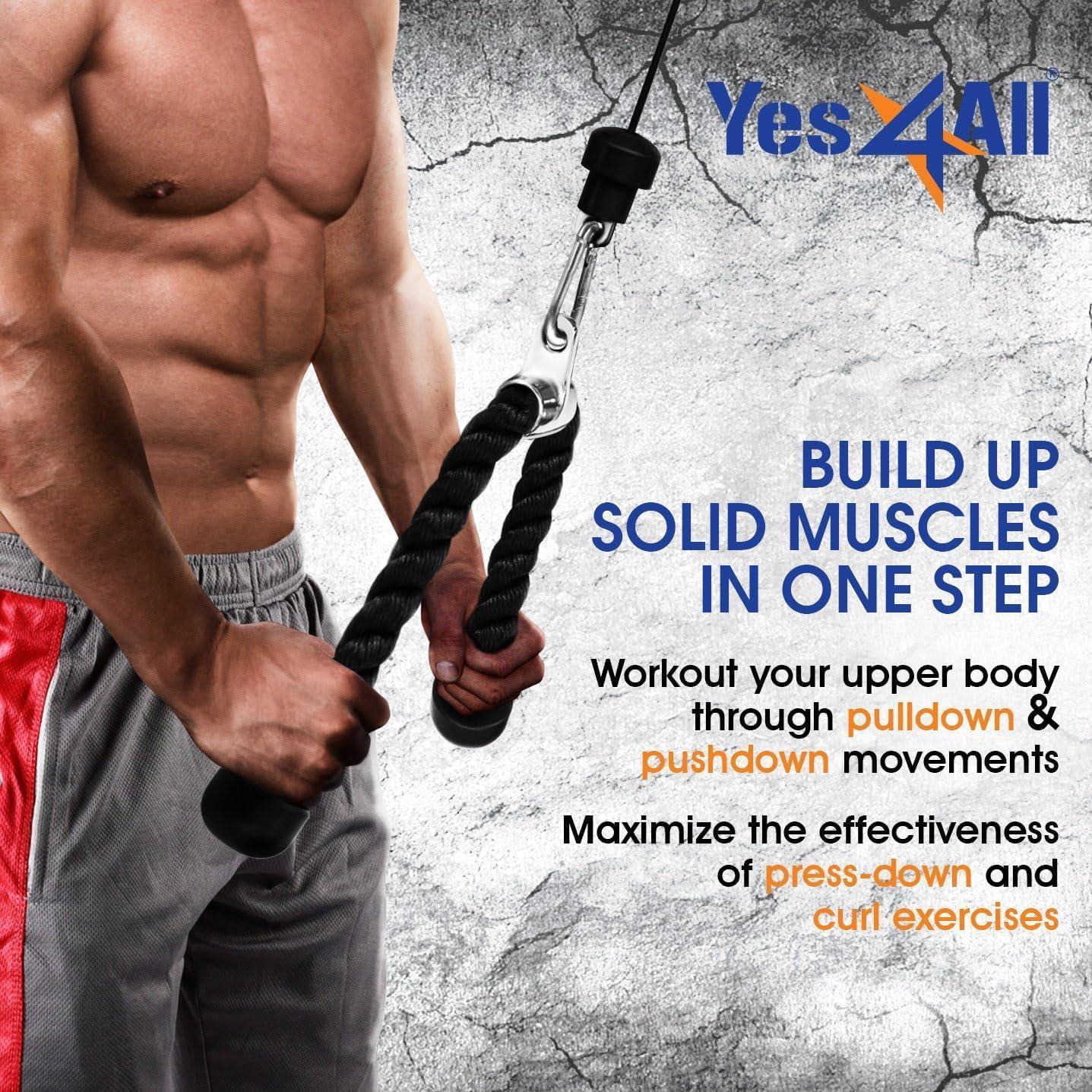 image:imageYes4All Wide Grip Curl LAT Pull Down Bar Attachments Rubber HandgripsCurl BarPress Down for Cable Pulley System MachineE Tricep Rope Single D Handle