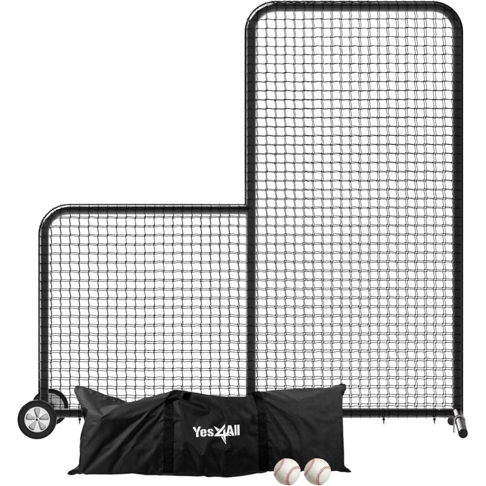 image:imageAnova L Screen Baseball Net for Batting and Pitching with 2 Basic Baseballs and Carry Bag Included Baseball amp Softball Screen 7x7ft with Wheels Pitching Net Black