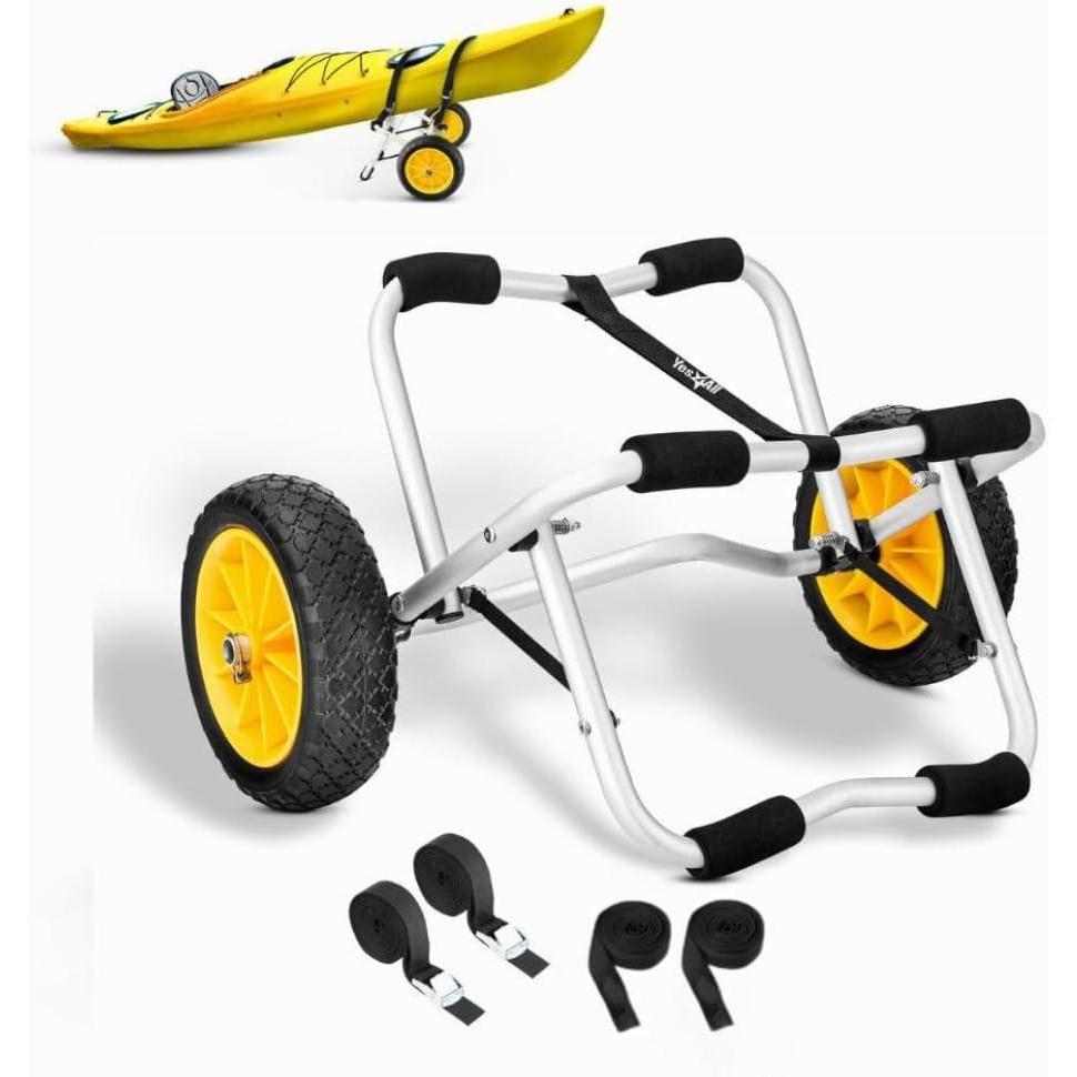 image:imageYES4ALL Kayak Cart UShape Aluminum 200lbs Capacity Kayak Dolly with 4 Fixing Straps amp Thick PU Wheels Foldable Canoe Cart