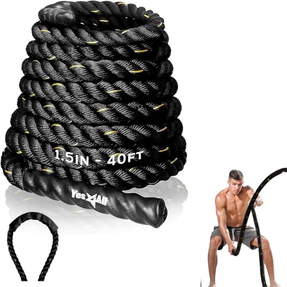 image:imageYes4All 152 Inch Battle Ropes with Extra Protective Sleeve Workout Ropes for CrossTraining Home Gym amp Fitness Exercises Strength Training  304050 Feet Lengths Available15in  40ft