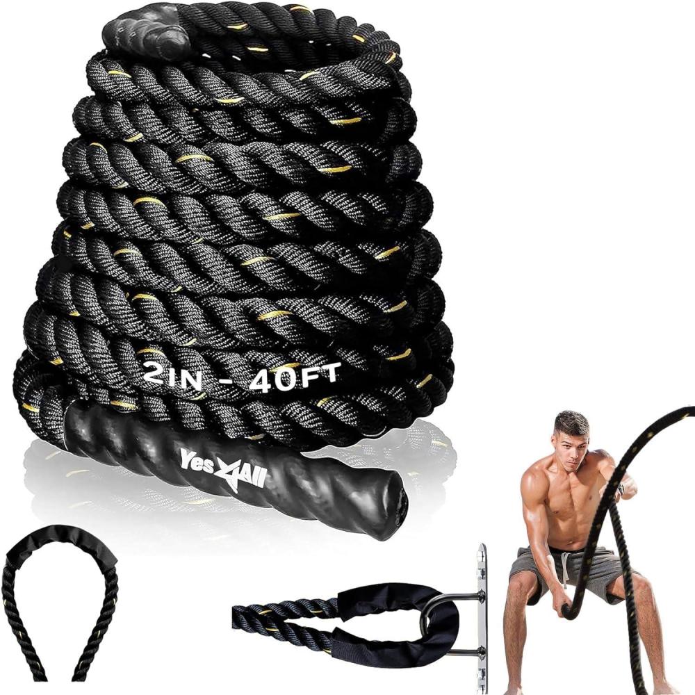 image:imageYes4All 152 Inch Battle Ropes with Extra Protective Sleeve Workout Ropes for CrossTraining Home Gym amp Fitness Exercises Strength Training  304050 Feet Lengths AvailableB 2 inch  40 feet