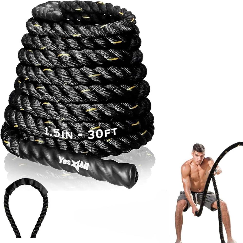 image:imageYes4All 152 Inch Battle Ropes with Extra Protective Sleeve Workout Ropes for CrossTraining Home Gym amp Fitness Exercises Strength Training  304050 Feet Lengths Available15in  30ft