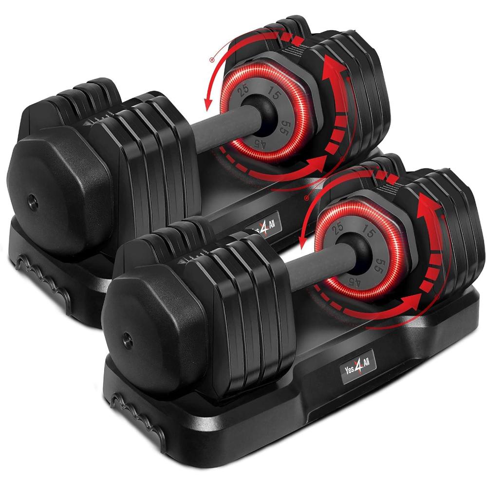 image:imageYes4All 2555LB Adjustable Dumbbells PairSingle 5in1 Dumbbells Adjustable Weights with AntiSlip Handle amp Sturdy Prolocks55LBS Pair Grey Grip