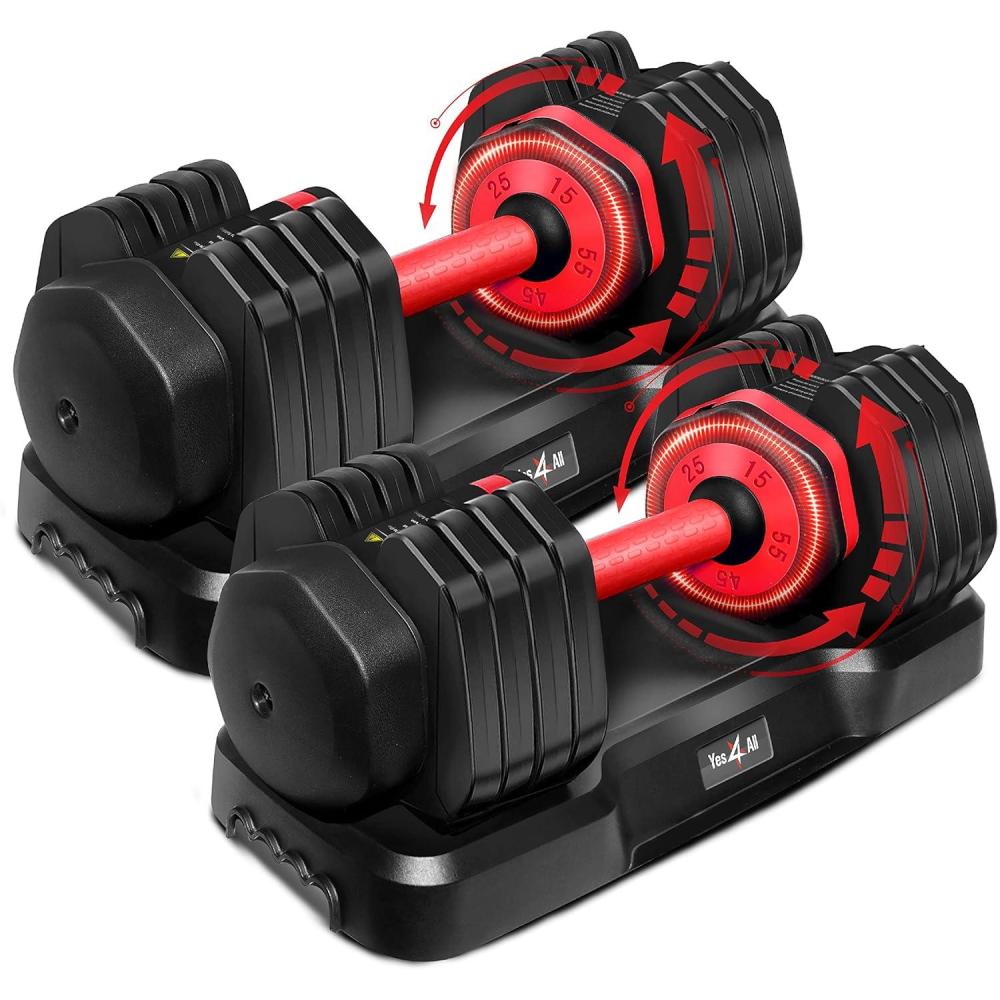 image:imageYes4All 2555LB Adjustable Dumbbells PairSingle 5in1 Dumbbells Adjustable Weights with AntiSlip Handle amp Sturdy Prolocks55LBS Pair Red Grip