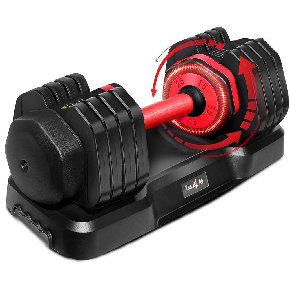 image:imageYes4All 2555LB Adjustable Dumbbells PairSingle 5in1 Dumbbells Adjustable Weights with AntiSlip Handle amp Sturdy Prolocks55LBS Single Red Grip
