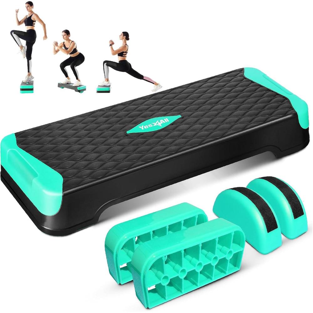 image:imageYes4All 2in1 Adjustable Aerobic Step Platform Fitness Exercise Stepper with Rocker Balance Board Legs for Home Workout Step Exercise amp Balance TrainingA Neo Green