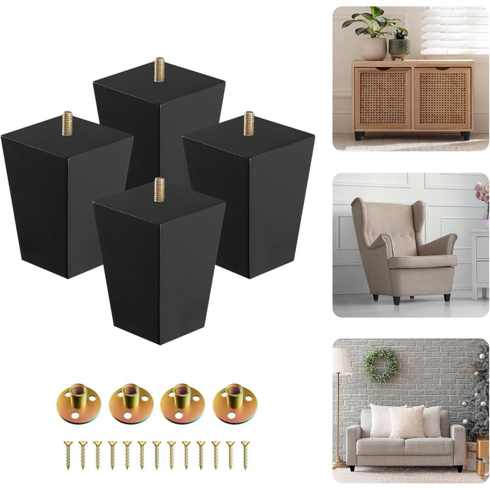 image:imageYes4All 3 Inches Square Wood Furniture Legs Set of 4 Wooden Replacement Feet for Couch Adjustable Sofa Ottomans Tapered Leg with Leveler Brown Solid Wood Parts for Table ChairSquare Black