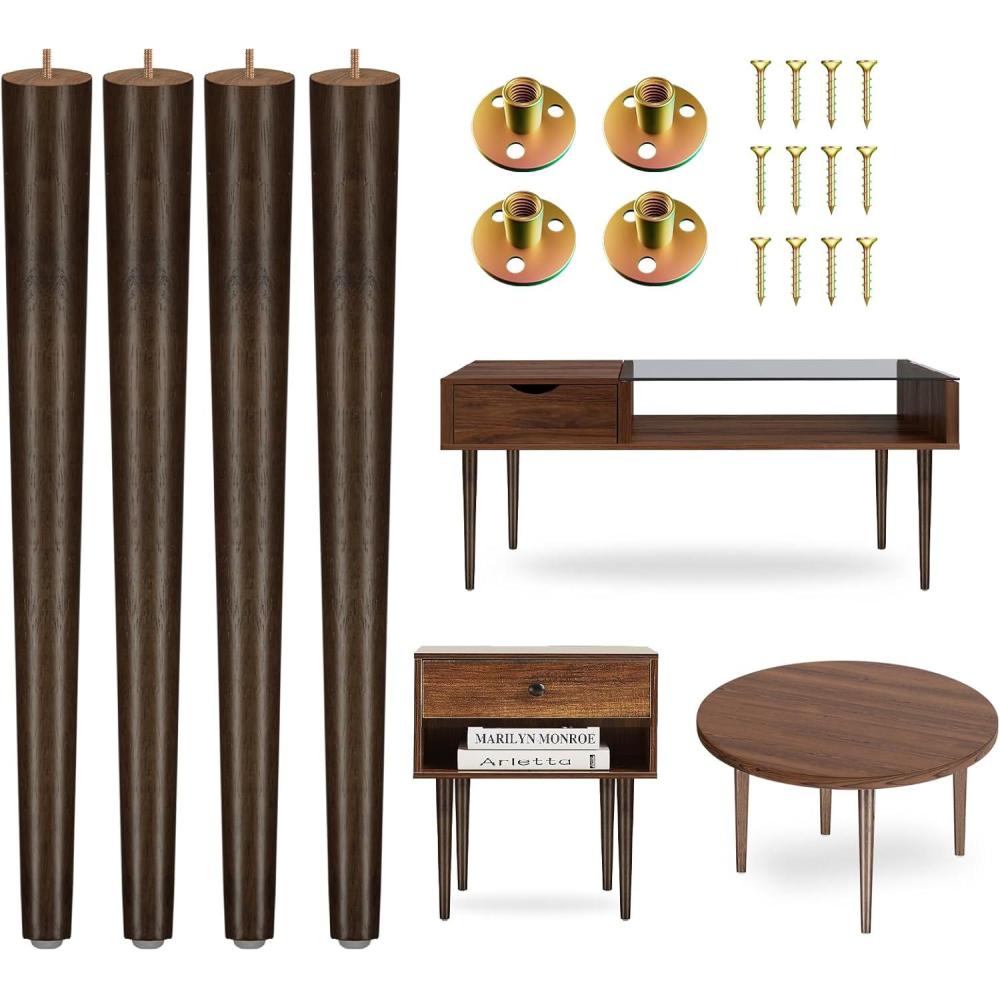 image:imageYes4All 3 Inches Square Wood Furniture Legs Set of 4 Wooden Replacement Feet for Couch Adjustable Sofa Ottomans Tapered Leg with Leveler Brown Solid Wood Parts for Table ChairRound Wood