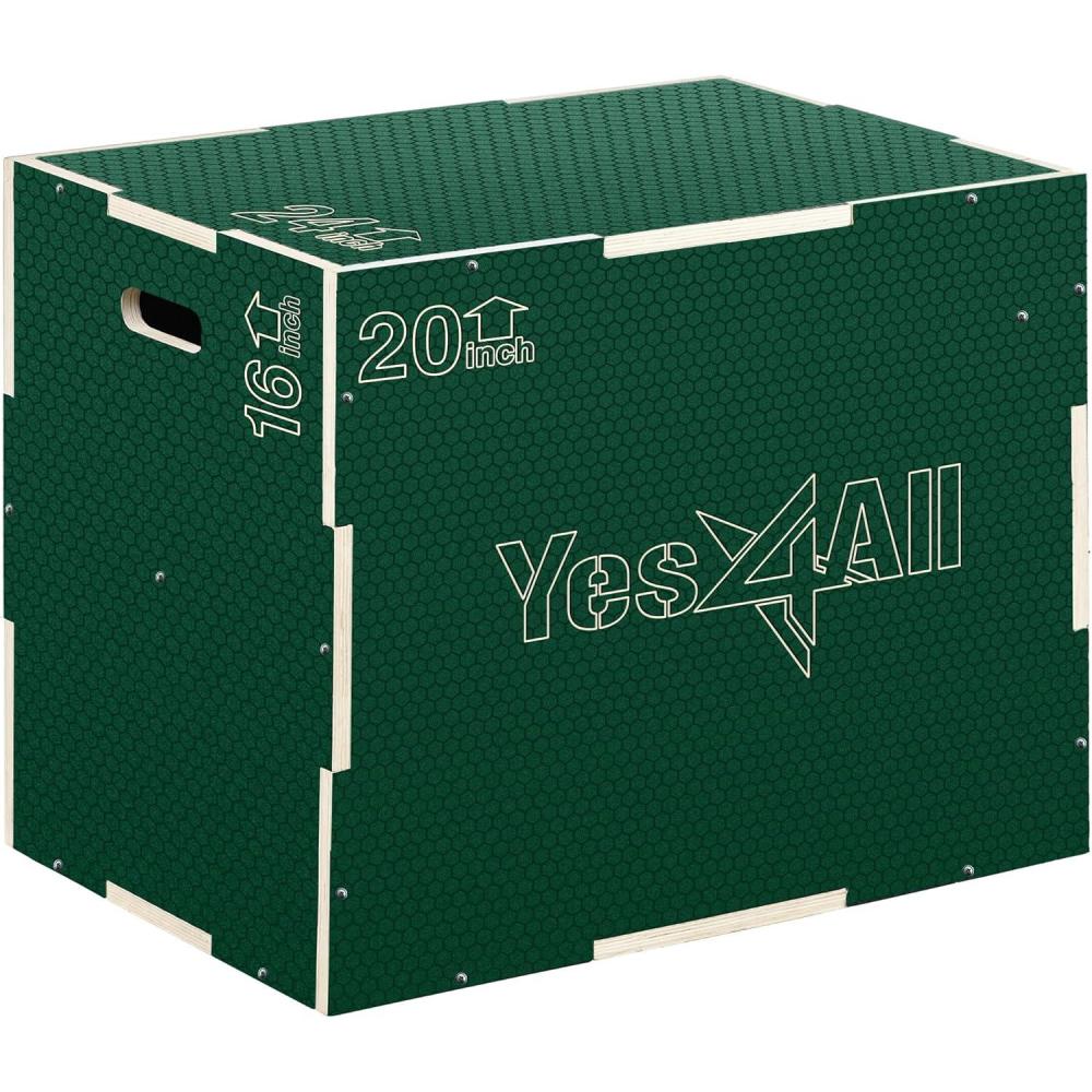 image:imageYes4All 3 in 1 NonSlip Wooden Plyo Box Step Up Box for Workout Plyometric Jump Box for Skipping Jumping Lunges Squats DipsE Green  Updated version