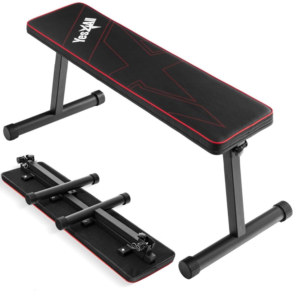 image:imageYes4All 4145 Inches Flat Weight Bench 25 Thick Cushion Foldable Bench Press with NonSlip Foot CapsRed