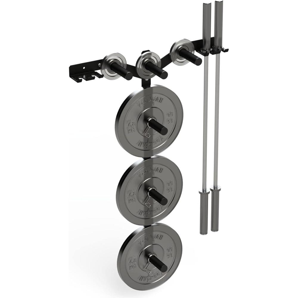 image:imageYes4All 6 Pegs amp 4 Barbell Storage Racks Load Up to 1190 LBS  Wall Mounted Weight Plate Tree amp Barbell HolderA Wall Mounted Black