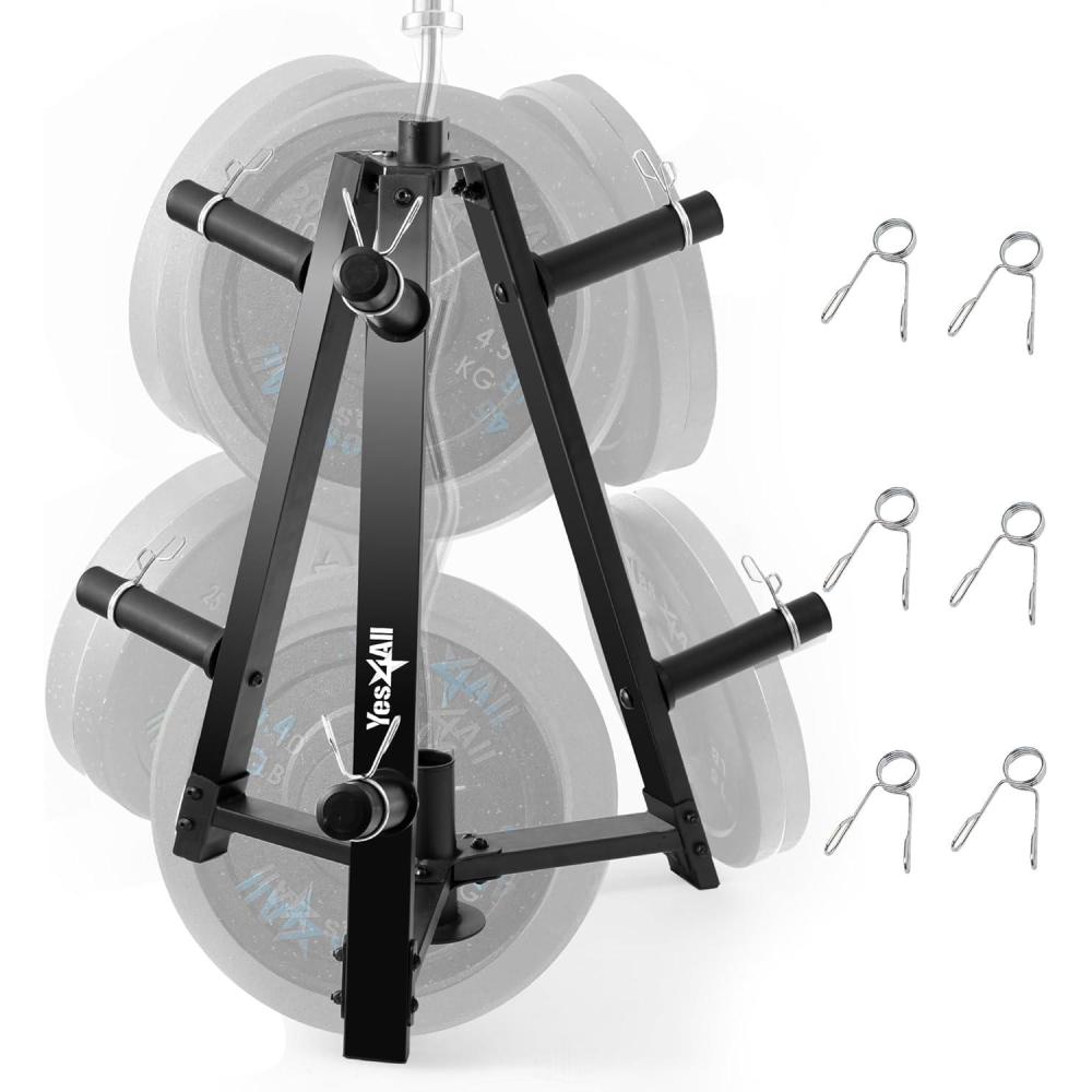 image:imageYes4All 6 Pegs amp 4 Barbell Storage Racks Load Up to 1190 LBS  Wall Mounted Weight Plate Tree amp Barbell HolderC 3Leg Black