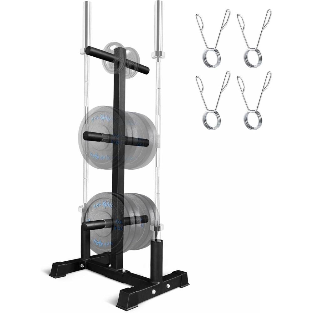 image:imageYes4All 6Pegs Olympic Weight Plate amp 2 Barbells  Weight Plate Tree Holder amp Vertical Barbell Storage RackA Weight Plate Tree Holder