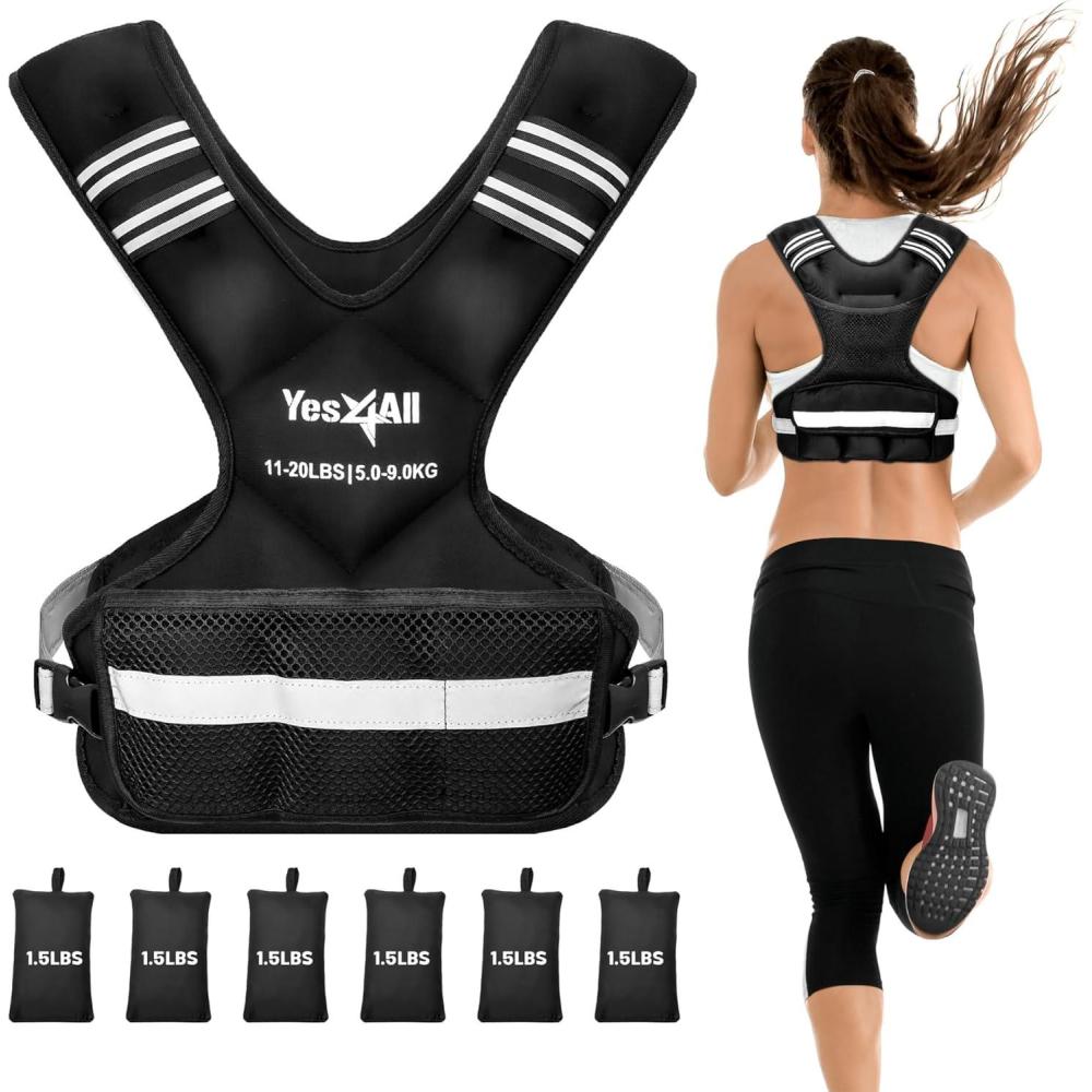image:imageYes4All Adjustable Weighted Vest 1132lbs with Reflective Strip Large Weight Vest for Strength Training for Men amp WomenBlack