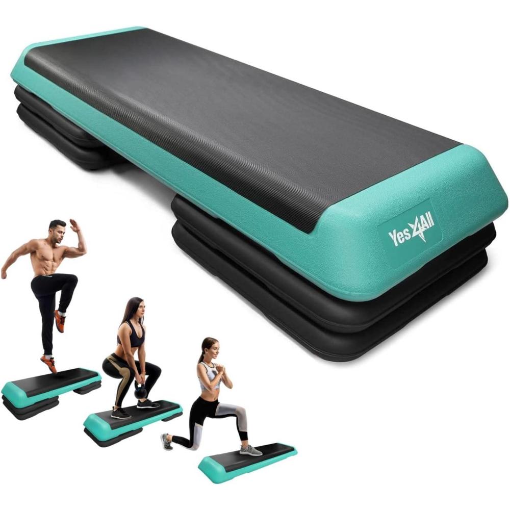 image:imageYes4All Adjustable Workout Aerobic Exercise Step Platform Health Club Size with 4 Adjustable Risers Included and Extra Risers OptionsA GreenBlack