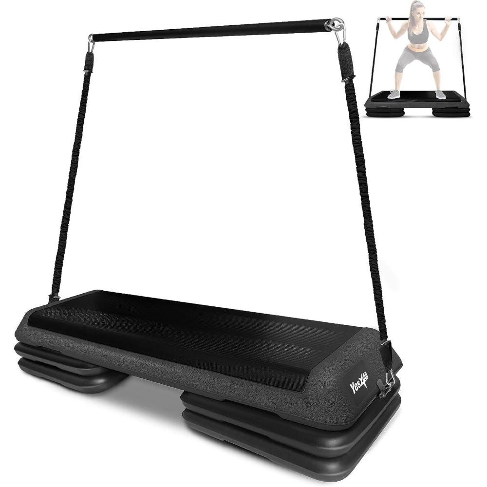 image:imageYes4All Adjustable Workout Aerobic Exercise Step Platform Health Club Size with 4 Adjustable Risers Included and Extra Risers OptionsG AdapterBlack