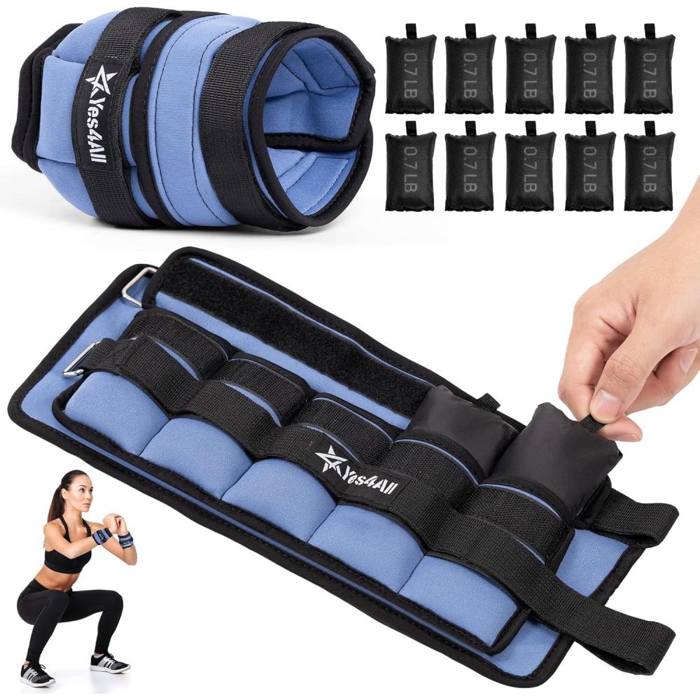 image:imageYes4All Adjustable Wrist amp Ankle Weights 355 LB Pair Leg Weights for Women amp Men Weighted Arm Bands with Removable Sandbags for Fitness Pilates Walking Strength Training  Versatile ColorsBlue