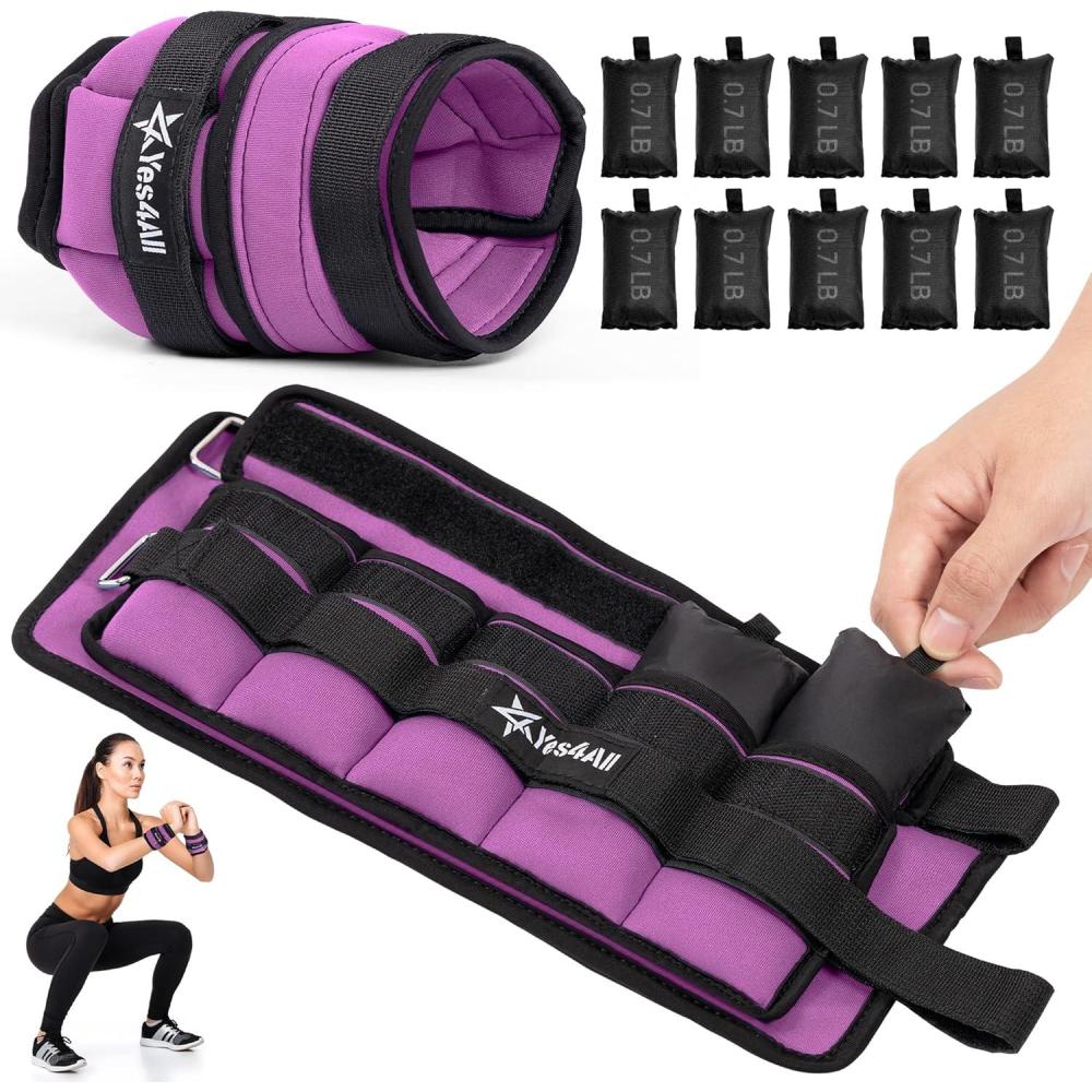 image:imageYes4All Adjustable Wrist amp Ankle Weights 355 LB Pair Leg Weights for Women amp Men Weighted Arm Bands with Removable Sandbags for Fitness Pilates Walking Strength Training  Versatile ColorsPurple