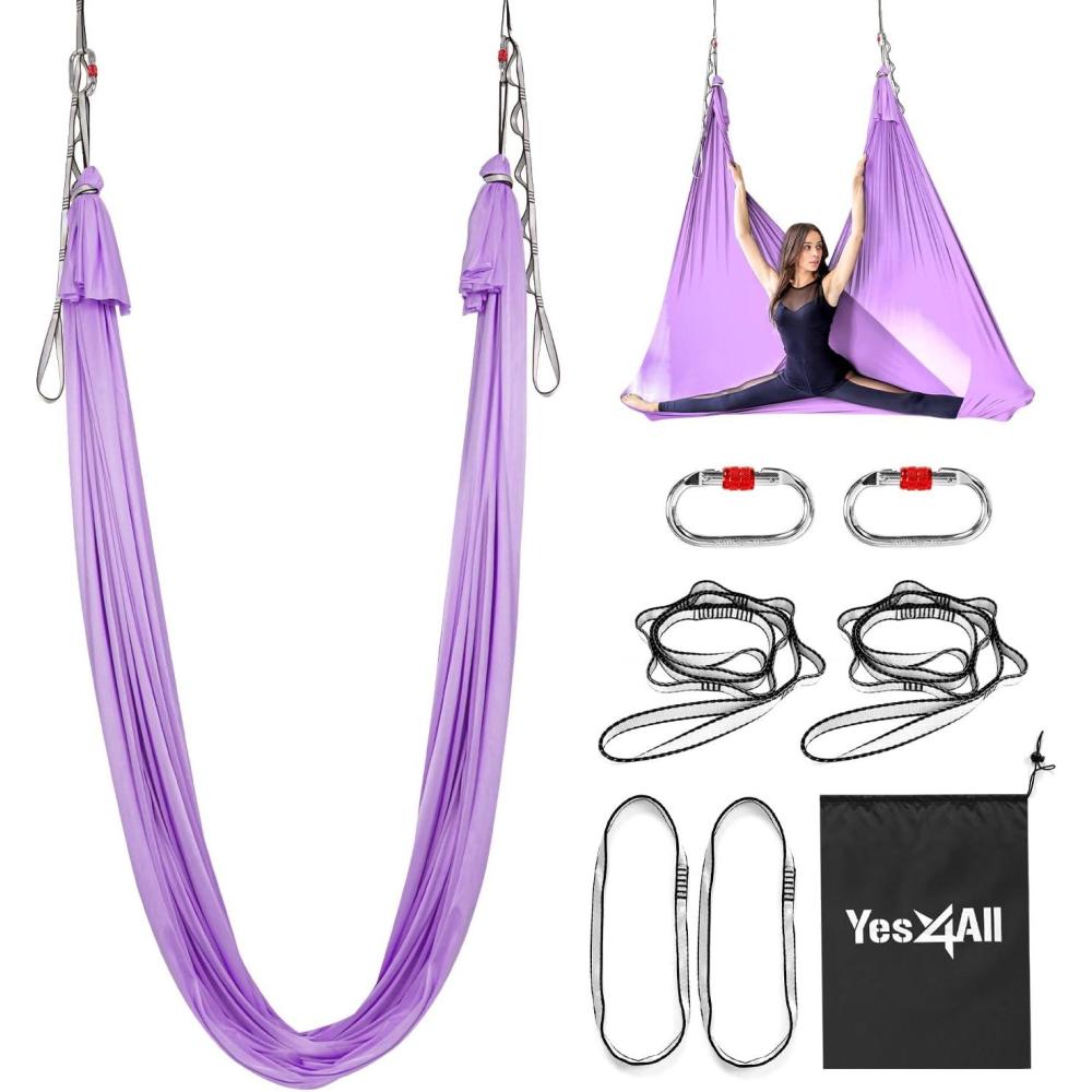 image:imageYes4All Aerial Yoga Hammock 55 Yards 198 Inches Height Aerial Silks Yoga Trapeze Increasing Strength Flexibility and BalanceA Lavender