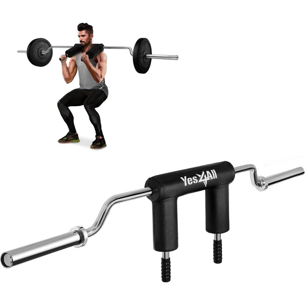 image:imageYes4All AntiSlip Squat Bar Attachment 1000LB CapacityFitness Squat Olympic Bar Comfortable Neck Pad and Shoulder Pads Extra Handle for Free Weights Strength Training amp Bodybuilding