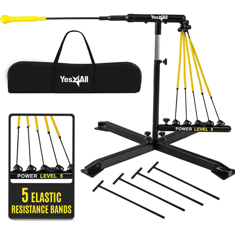 image:imageYes4All Baseball Practice Training Equipment 5 Elastic Bowstrings SoftballBaseball Hitting Trainer for All Ages Adjustable Height amp Portable Baseball Batting Practice Swing Trainer