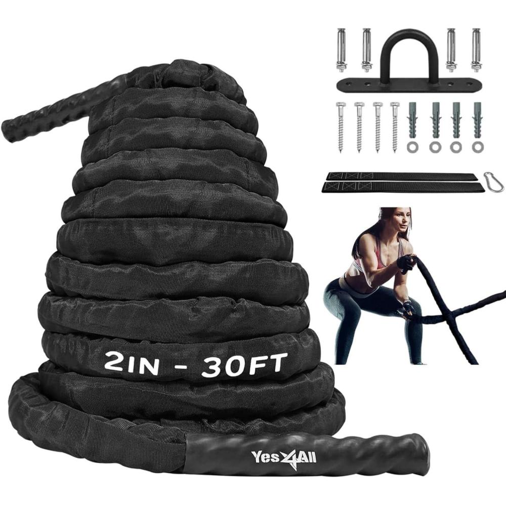image:imageYes4All Battle Ropes Workout Rope with Cover Steel Anchor amp Strap Included Heavy Ropes for Exercise Training  152 Inch Diameter 30 40 50 Ft Length2in  30ft