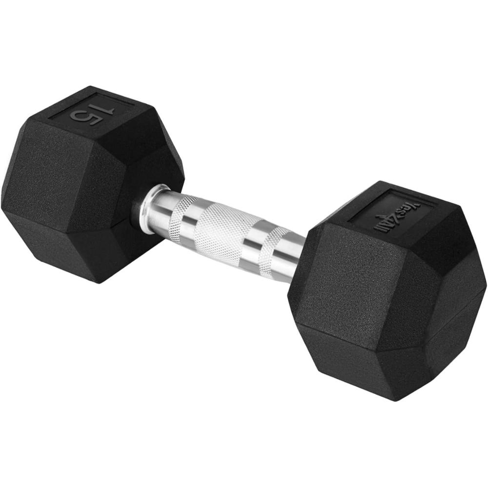 image:imageYes4All Chrome Grip Encased Hex Dumbbells  Hand Weights With AntiSlip 550 LBS Single15 Pounds  Single