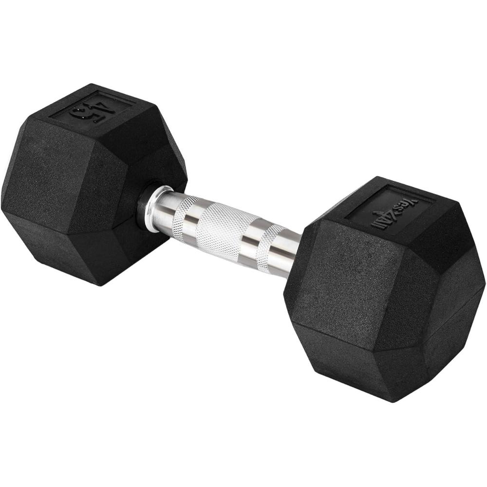 image:imageYes4All Chrome Grip Encased Hex Dumbbells  Hand Weights With AntiSlip 550 LBS Single45 Pounds  Single