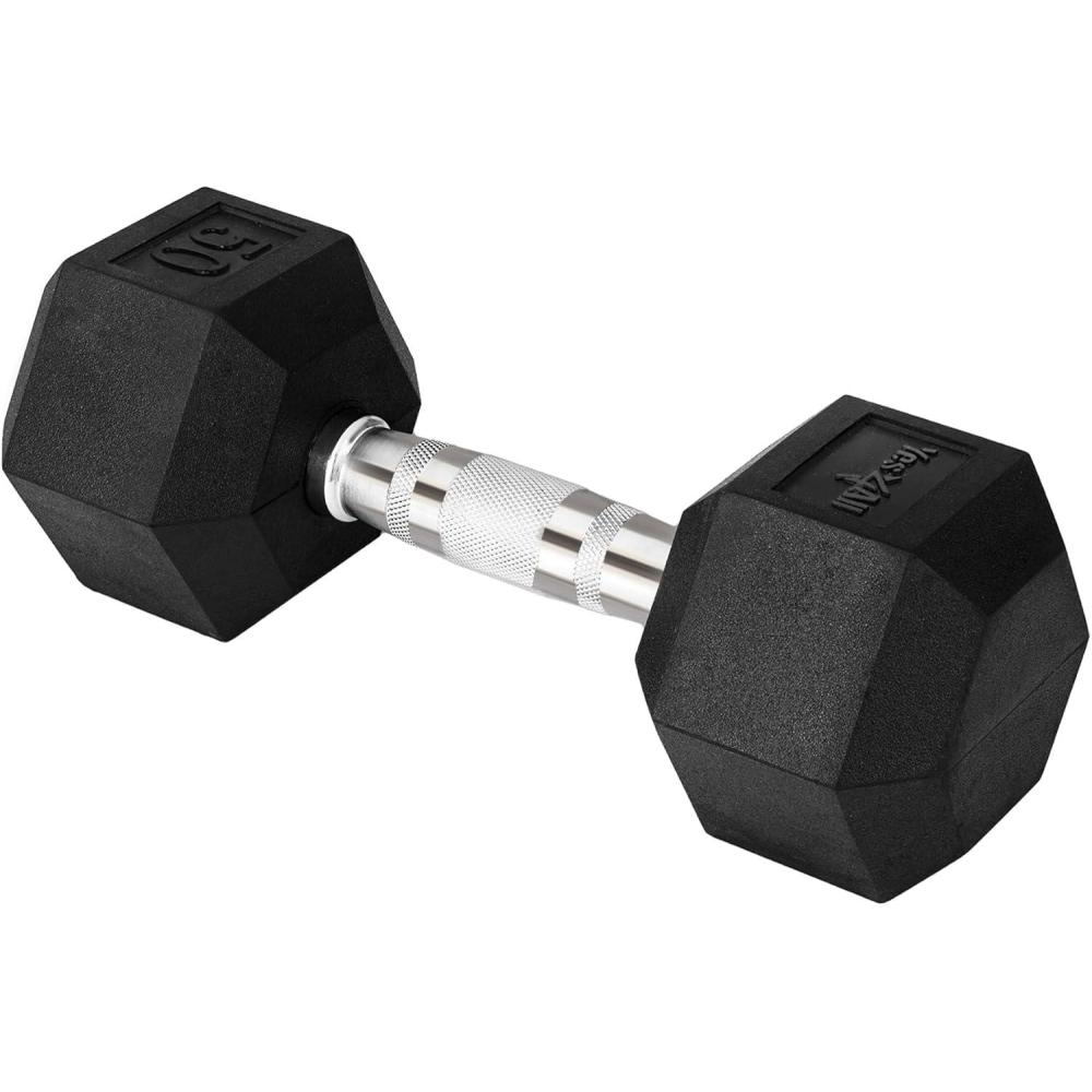 image:imageYes4All Chrome Grip Encased Hex Dumbbells  Hand Weights With AntiSlip 550 LBS Single50 Pounds  Single