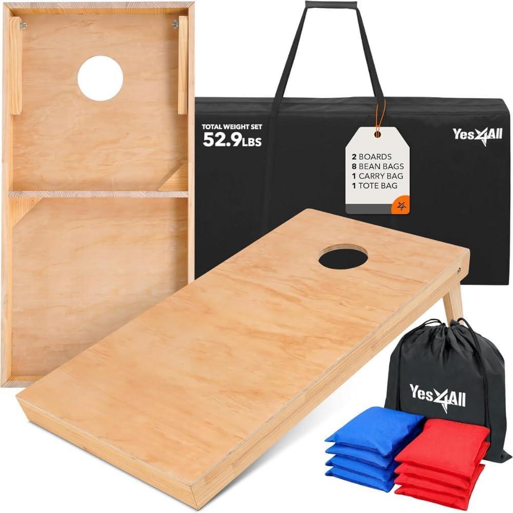 image:imageYes4All Cornhole Board Set 529 lb TournamentGrade ImpactResistant Plywood Surface Cornhole Boards  Includes 1 Carry Bag 1 Tote Bag and 8 DoubleSided Bean Bags