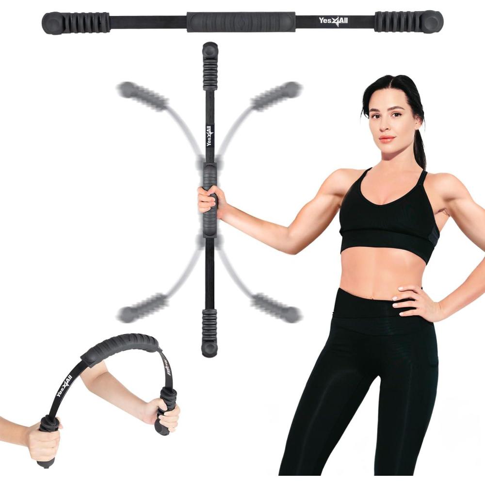 image:imageYes4All Flex Bar Elastic Fitness Bars with Strong Fiberglass amp TPE Material 2in1 Functional Exercise Bar 95 inch Comfortable Grip High Frequency Vibration Training Strengthen Muscles amp Burn FatB Black  Upgraded
